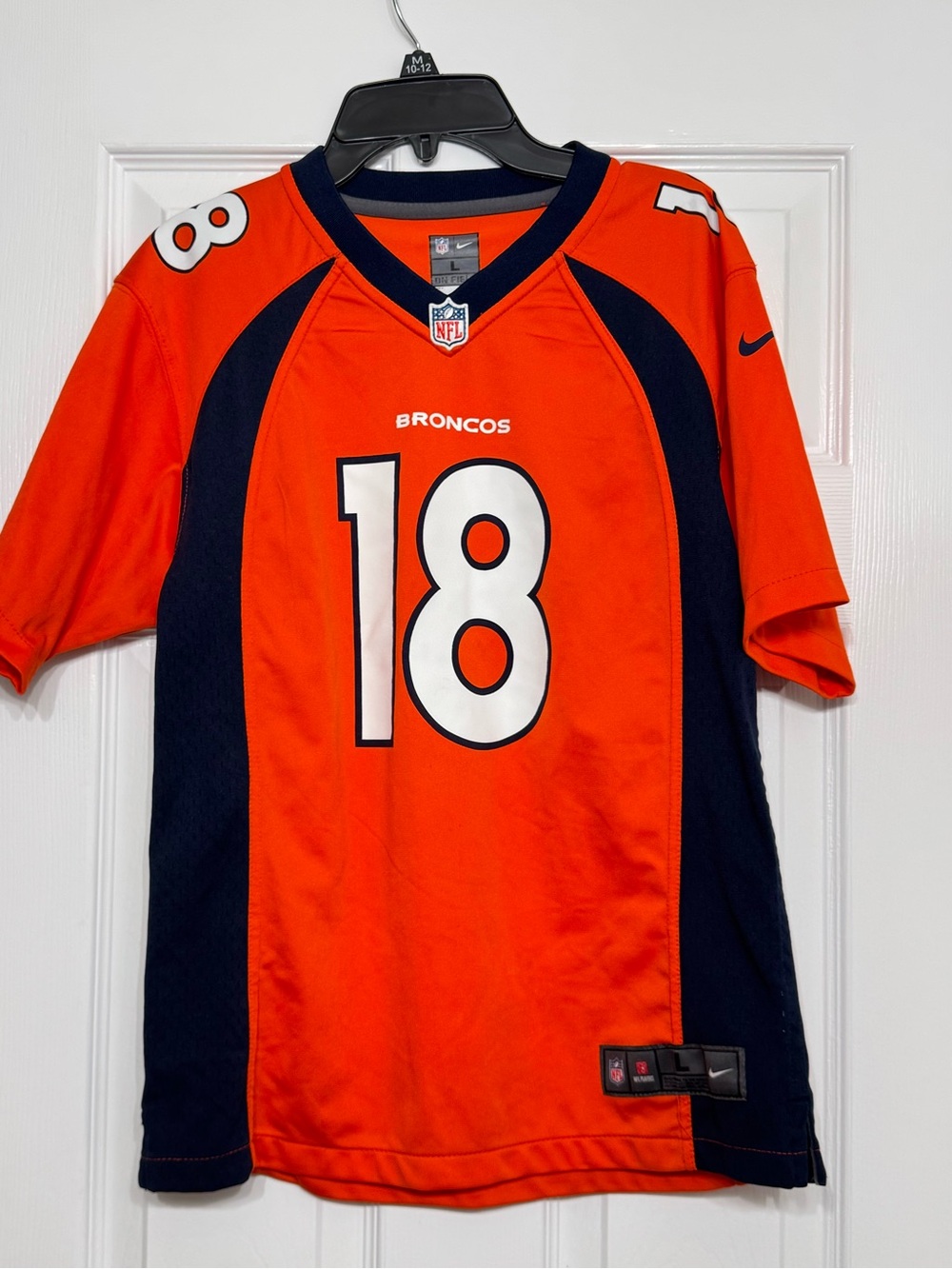 Nike Broncos #18 Orange and Navy Football Jersey kids large Manning